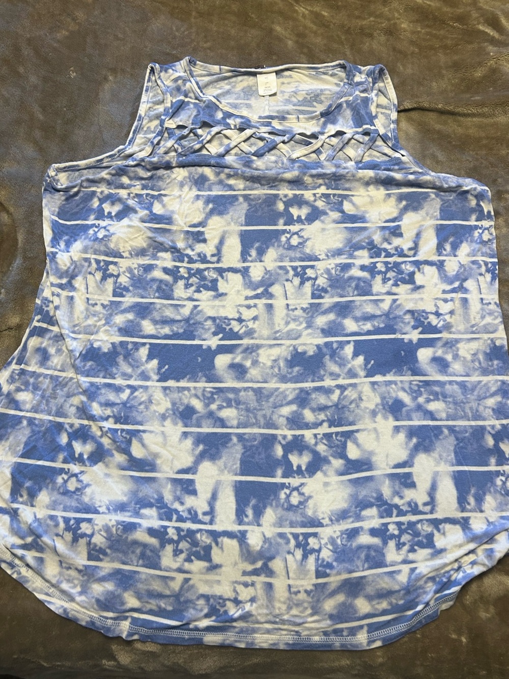 Women's Blue Tie-Dye Striped Sleeveless Tank Top